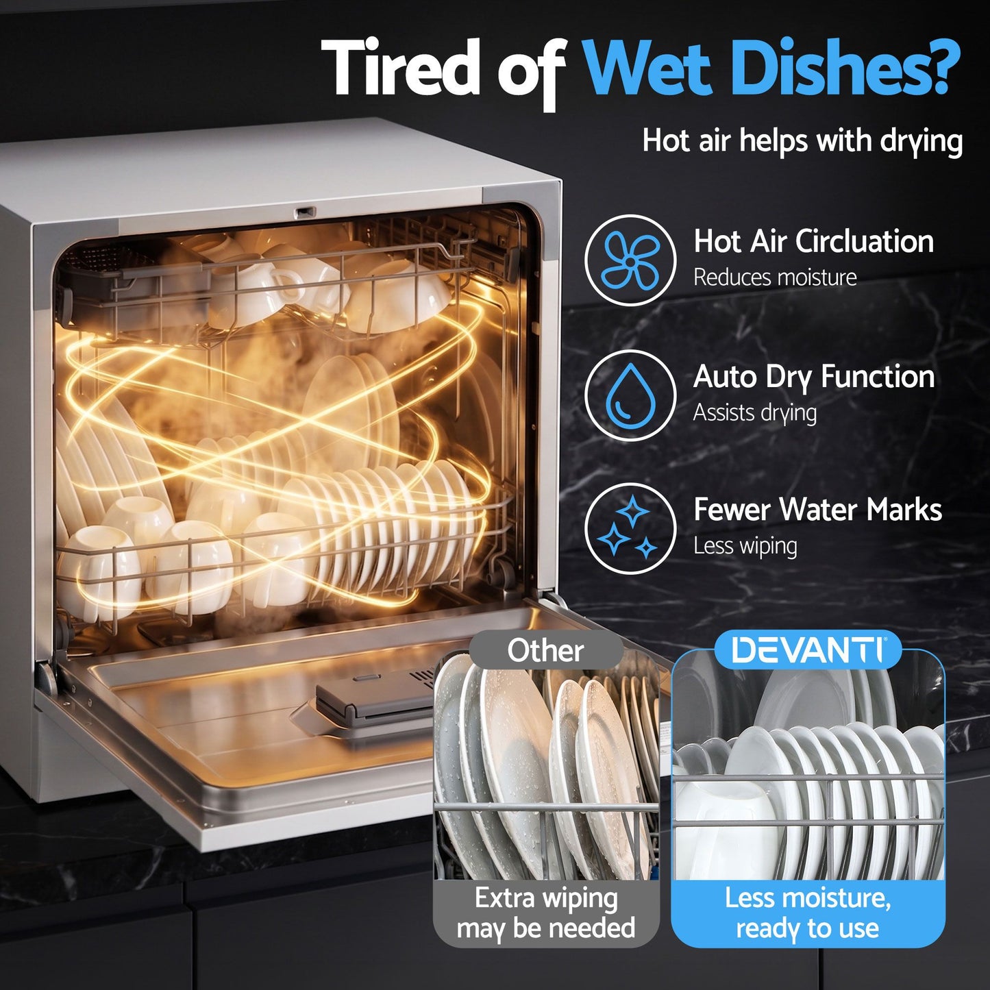 Devanti 8-Place Benchtop Dishwasher - White