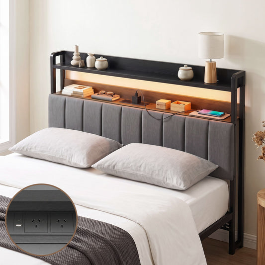 Artiss Double Headboard with Charging Station - Grey