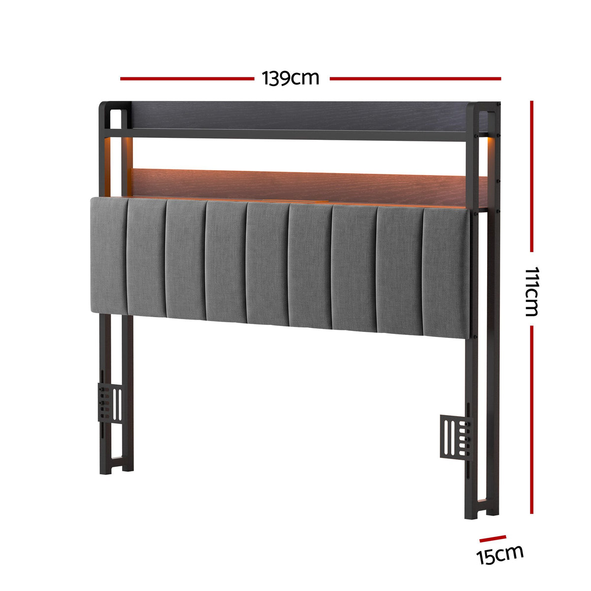 Artiss Double Headboard with Charging Station - Grey