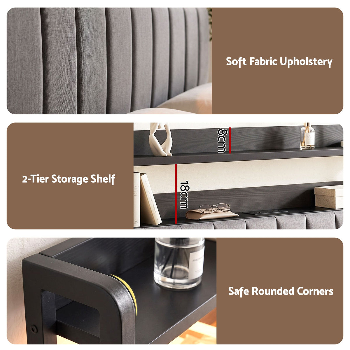 Artiss Double Headboard with Charging Station - Grey
