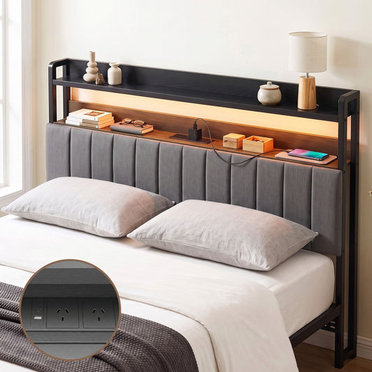 Artiss King Headboard with Charging Station - Grey