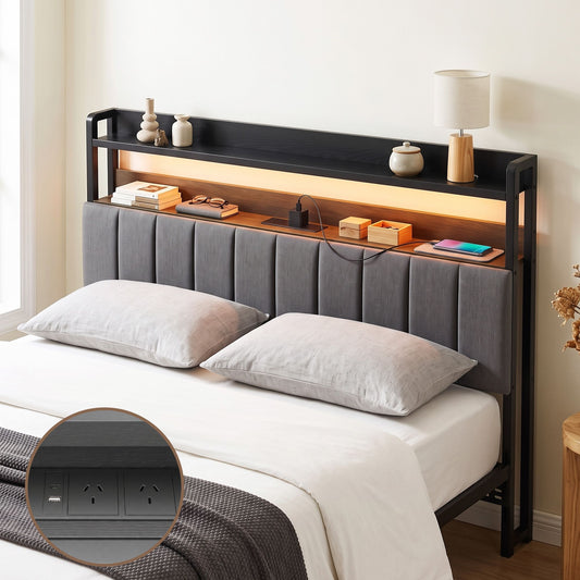 Artiss Queen Headboard with Charging Station - Grey
