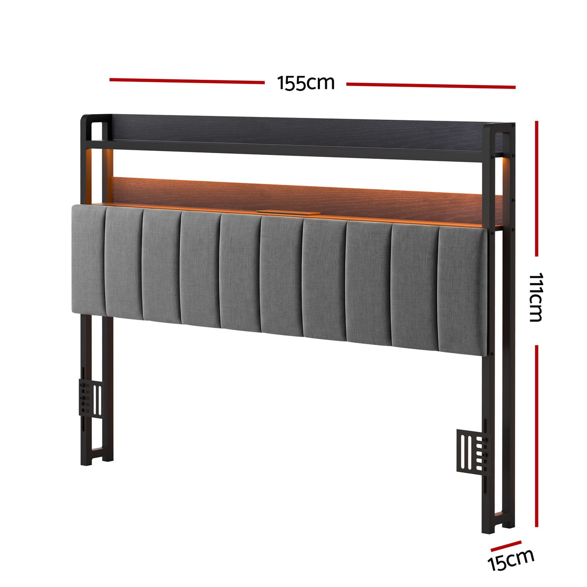 Artiss Queen Headboard with Charging Station - Grey