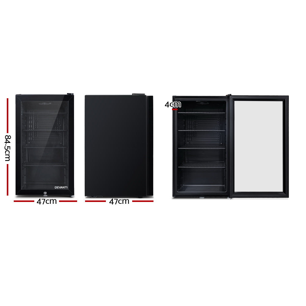Devanti 98L Glass Door Bar Fridge - Black
