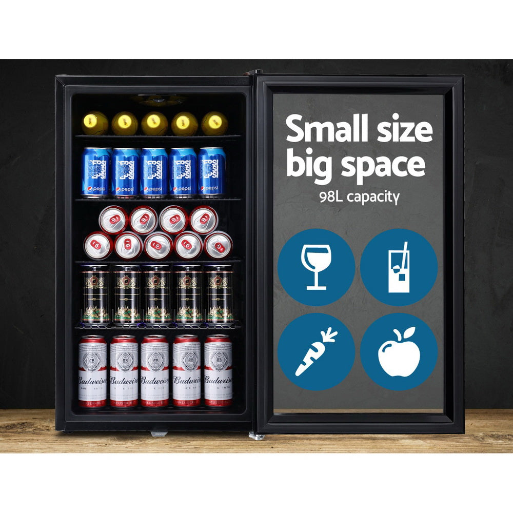 Devanti 98L Glass Door Bar Fridge - Black