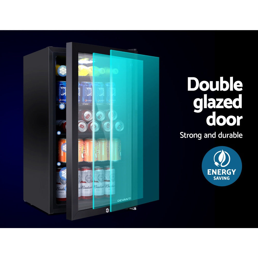 Devanti 98L Glass Door Bar Fridge - Black