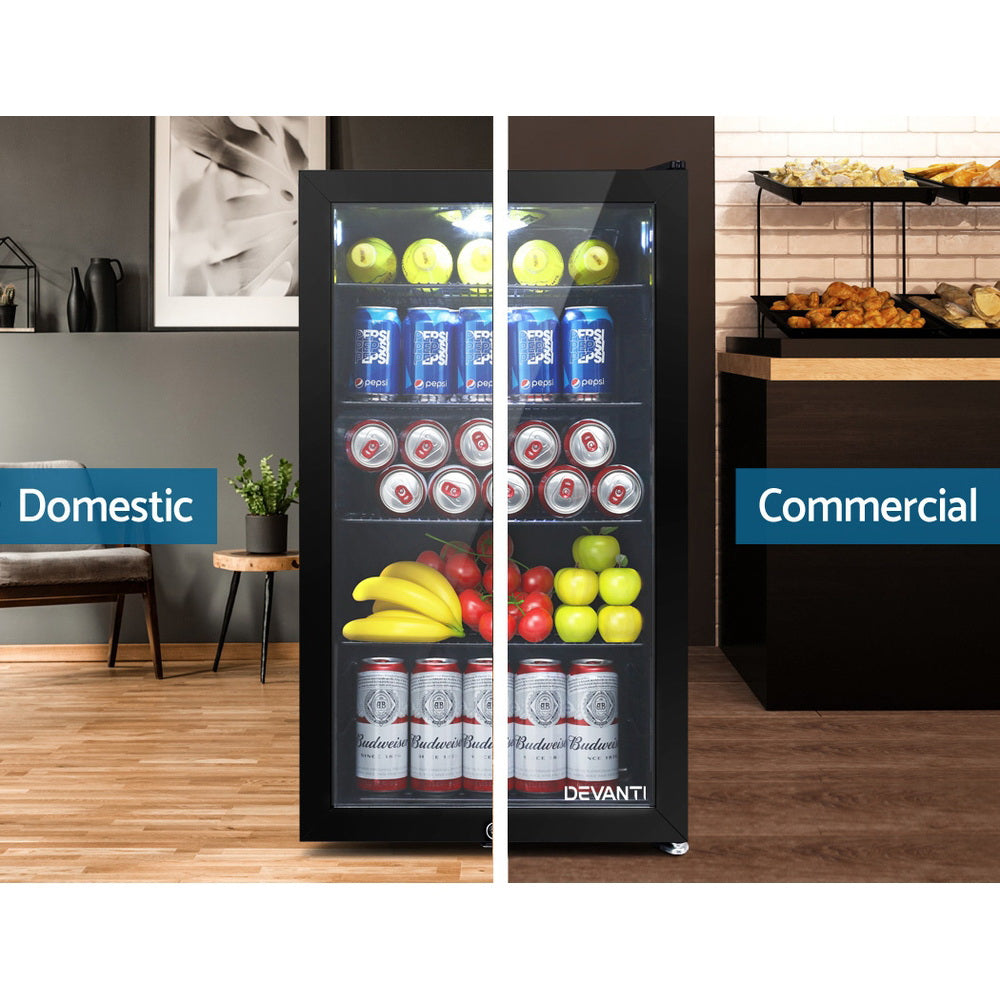 Devanti 98L Glass Door Bar Fridge - Black