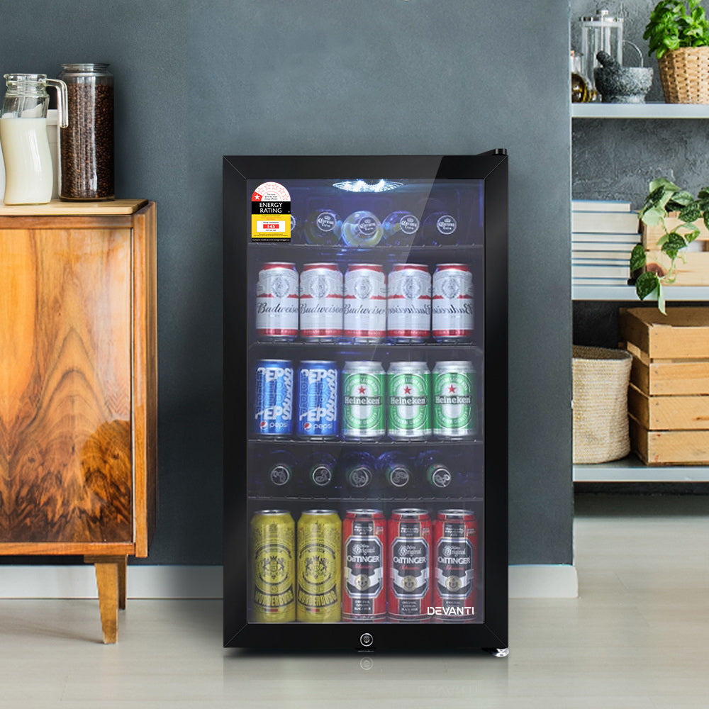 Devanti 98L Glass Door Bar Fridge - Black