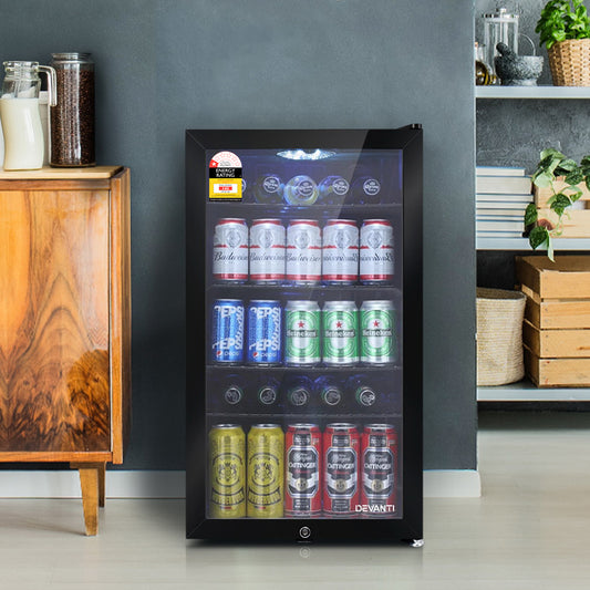 Devanti 98L Glass Door Bar Fridge - Black