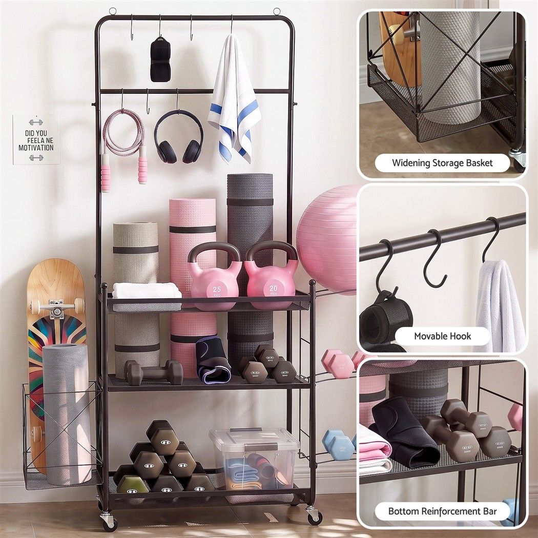 Everfit Yoga Mat Ball Storage Cart Multifunction Equipment Organizer Rack 145cm