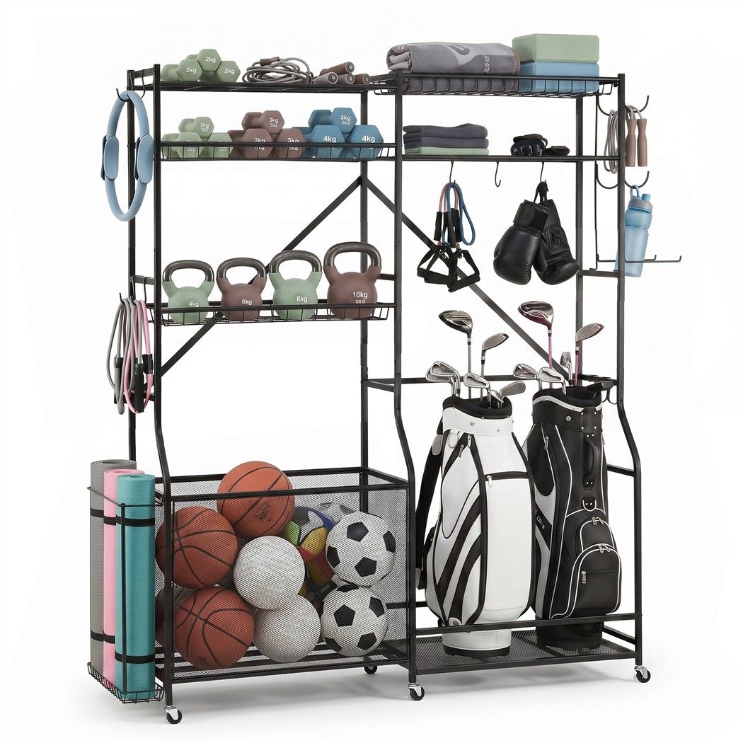 Everfit Sports Equipment Organizer Rack Multi Garage Storage for Golf Bag 174cm