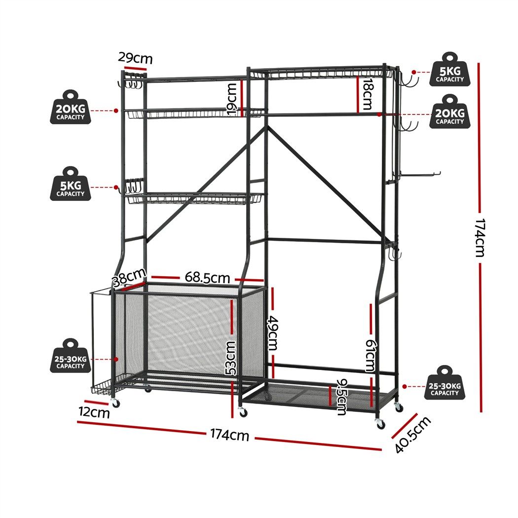 Everfit Sports Equipment Organizer Rack Multi Garage Storage for Golf Bag 174cm