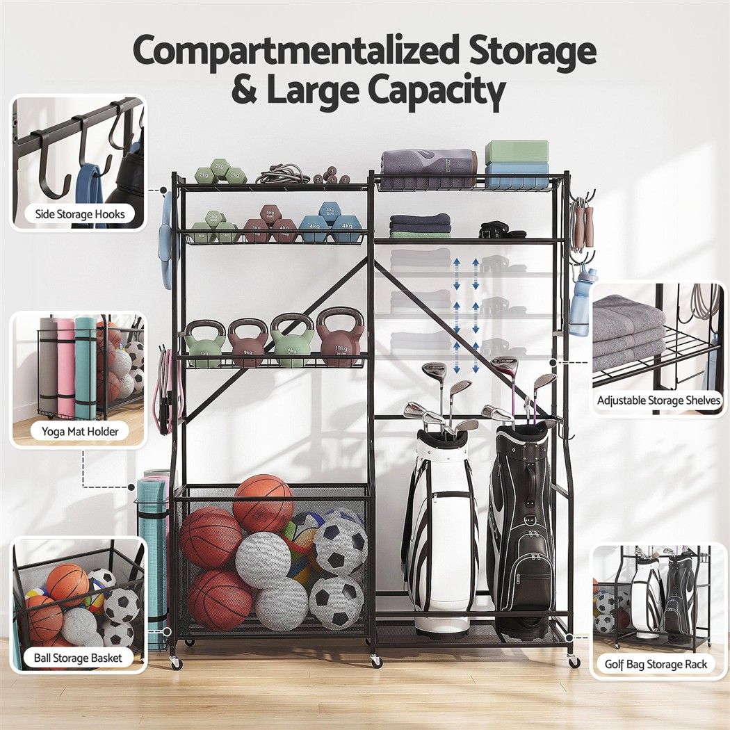 Everfit Sports Equipment Organizer Rack Multi Garage Storage for Golf Bag 174cm