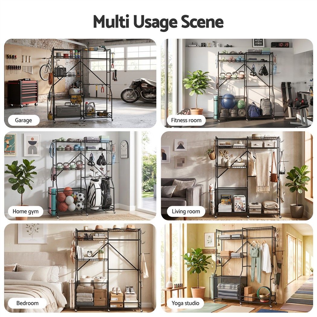 Everfit Sports Equipment Organizer Rack Multi Garage Storage for Golf Bag 174cm