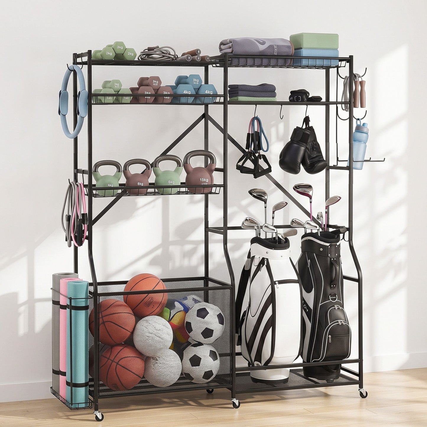 Everfit Sports Equipment Organizer Rack Multi Garage Storage for Golf Bag 174cm