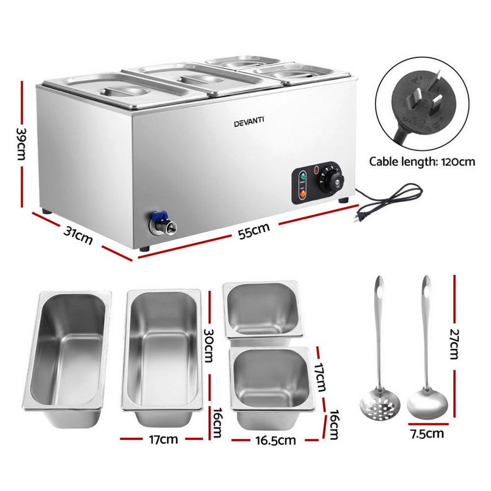 Devanti 4 Pan Bain Marie Food Warmer
