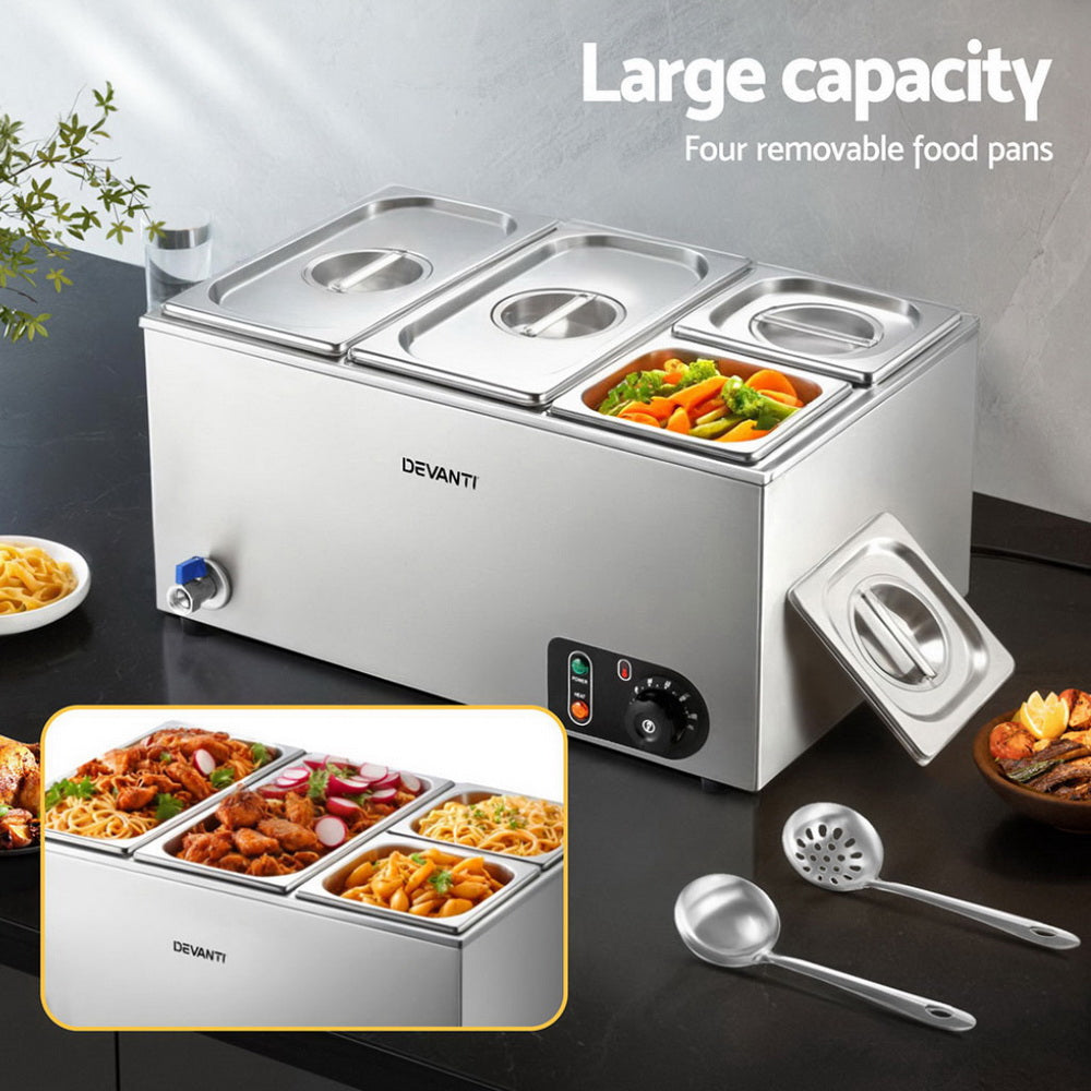Devanti 4 Pan Bain Marie Food Warmer