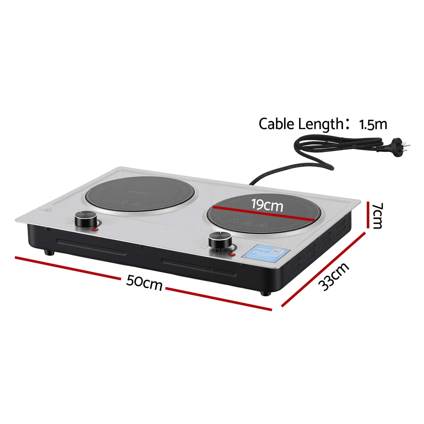 Devanti 2 Zone Ceramic Cooktop 2400W