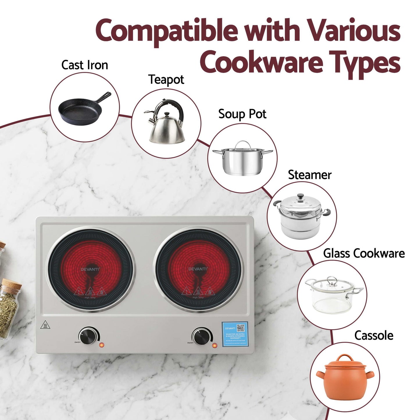Devanti 2 Zone Ceramic Cooktop 2400W