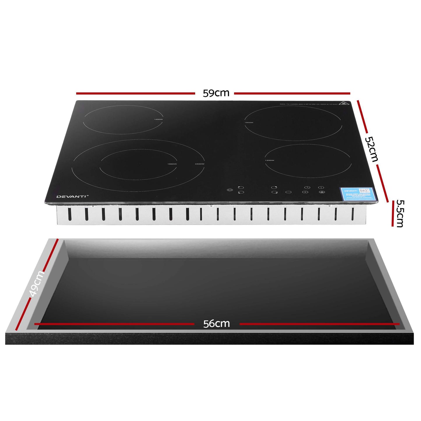 Devanti 5-Zone Ceramic Cooktop 7600W - Black