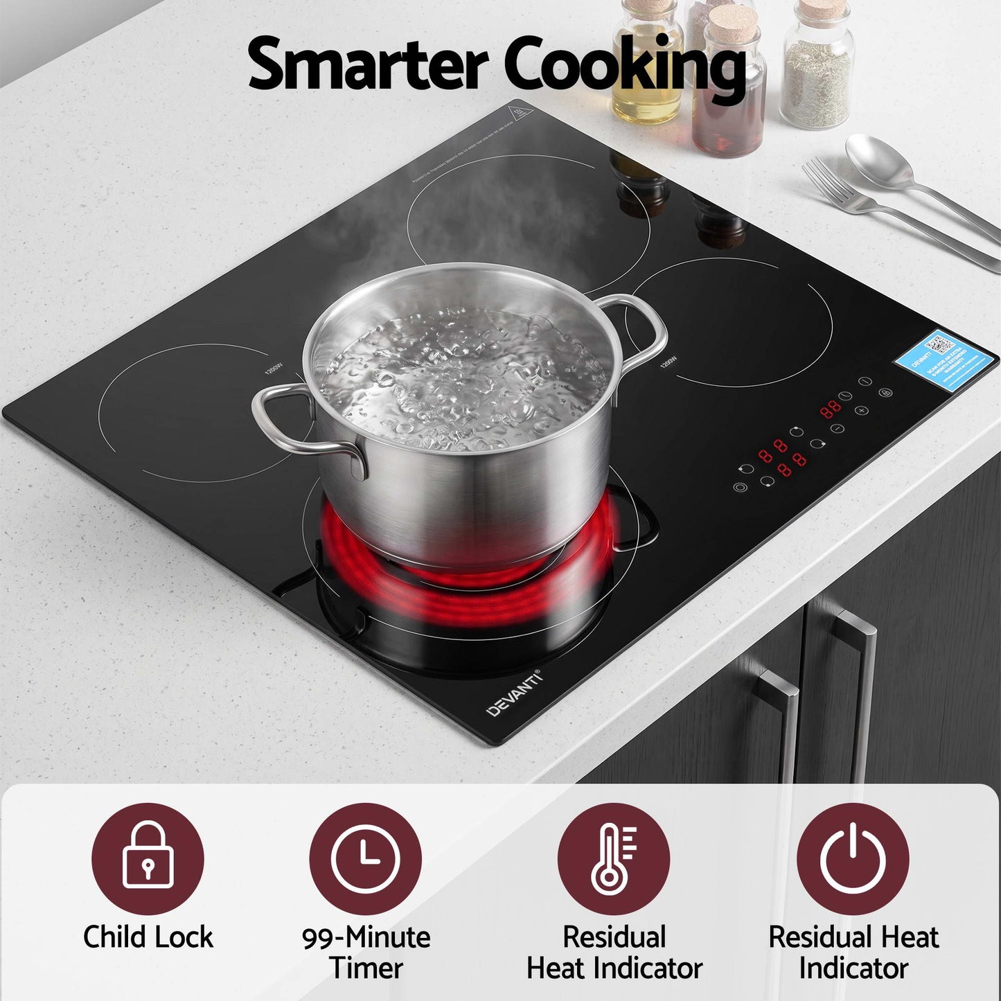 Devanti 5-Zone Ceramic Cooktop 7600W - Black