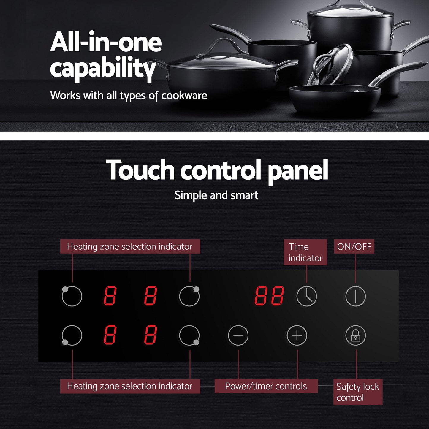 Devanti 60cm Ceramic Cooktop - Grey