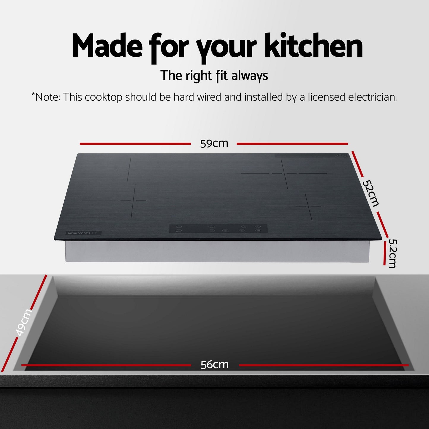 Devanti 60cm Ceramic Cooktop - Grey