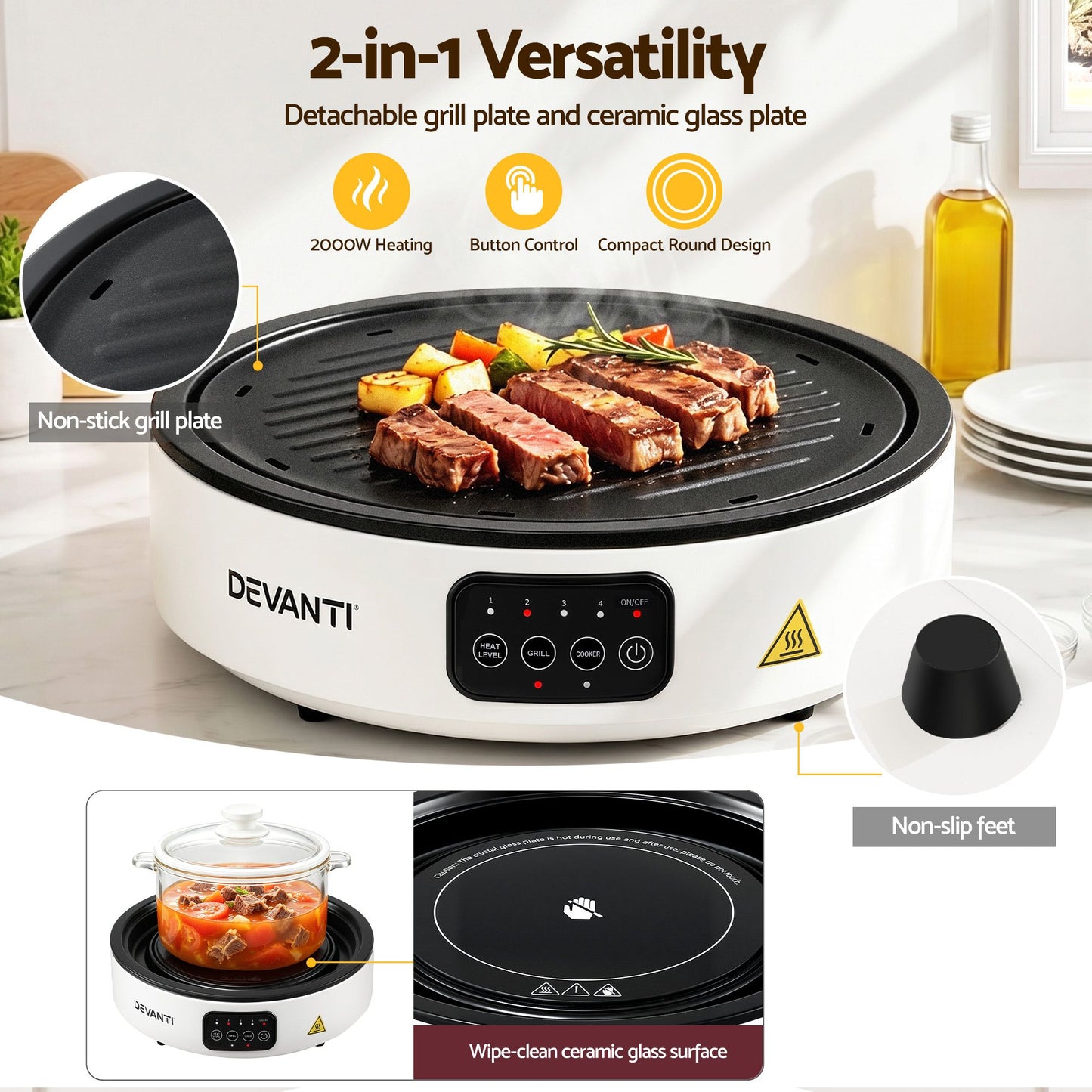 Devanti Portable Ceramic Cooktop - White