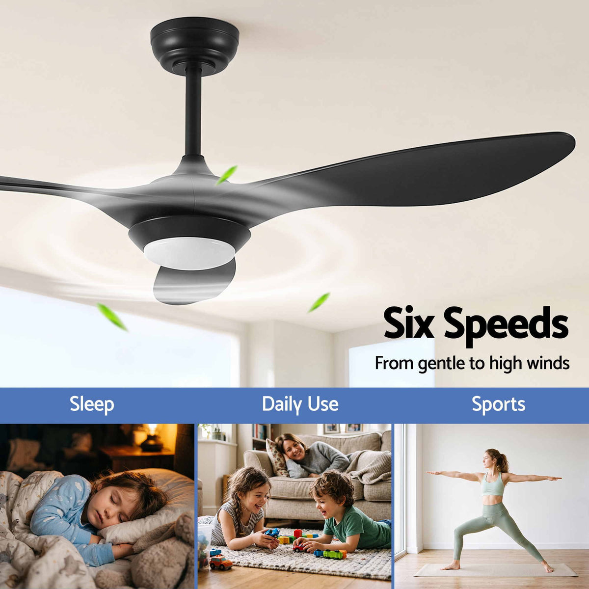 Devanti 52-inch Ceiling Fan with Light - Black