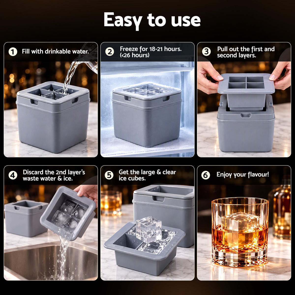 Artiss 4-Cube Whisky Ice Mould - 5cm