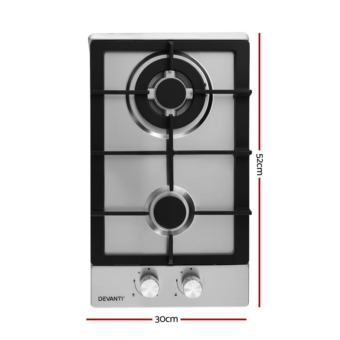 Devanti 30cm 2 Burner Gas Cooktop - Silver