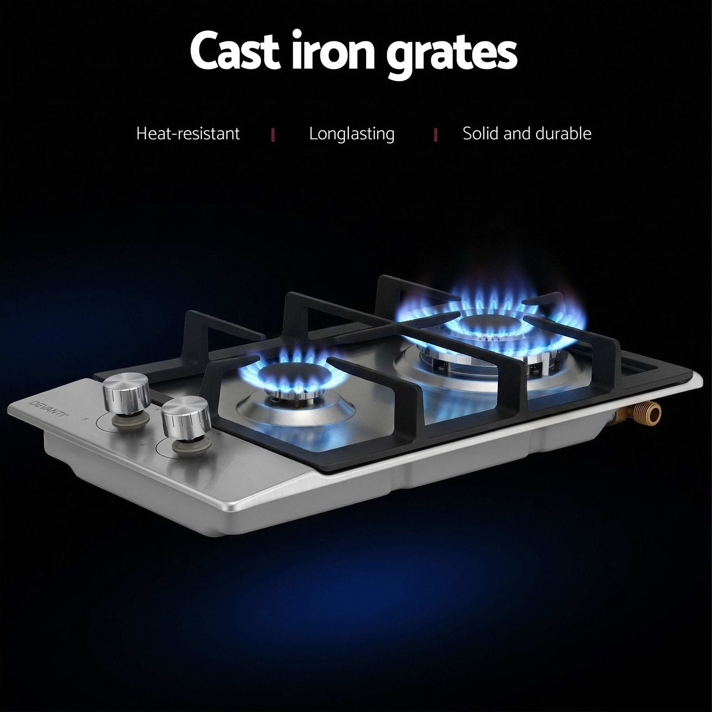 Devanti 30cm 2 Burner Gas Cooktop - Silver