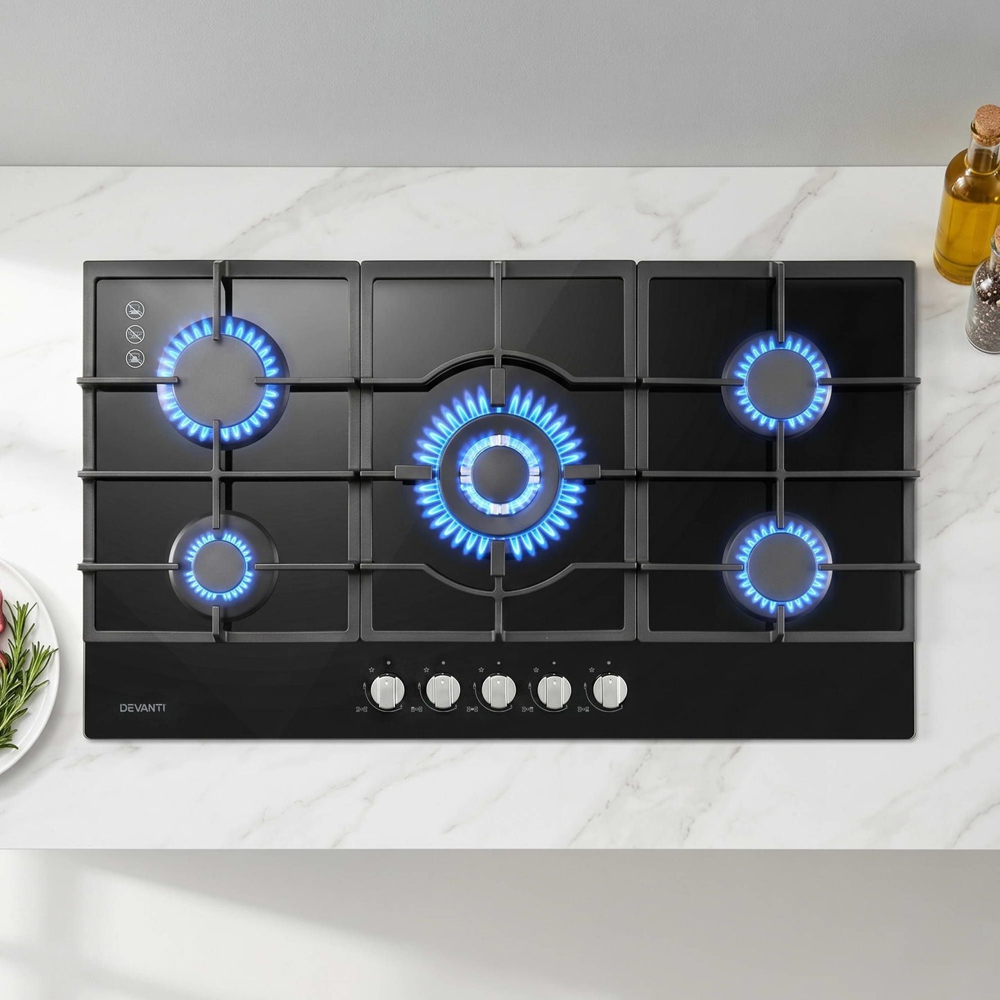 Devanti 90cm 5-Burner Gas Cooktop - Black