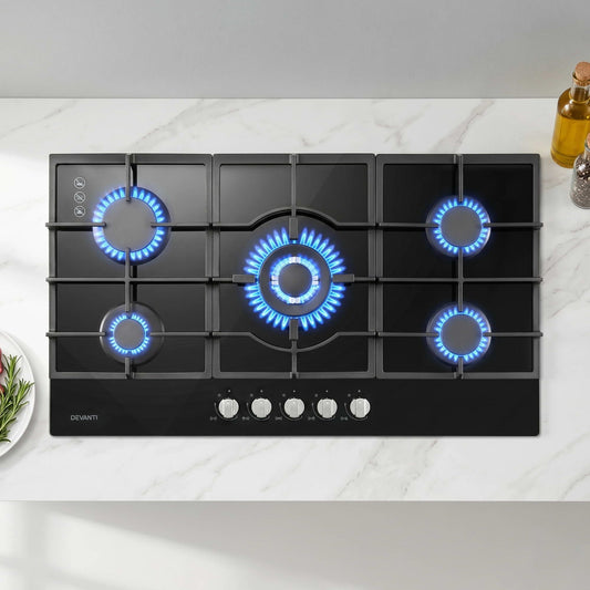 Devanti 90cm 5-Burner Gas Cooktop - Black