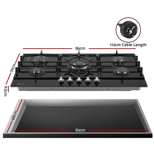 Devanti 90cm 5-Burner Gas Cooktop - Black