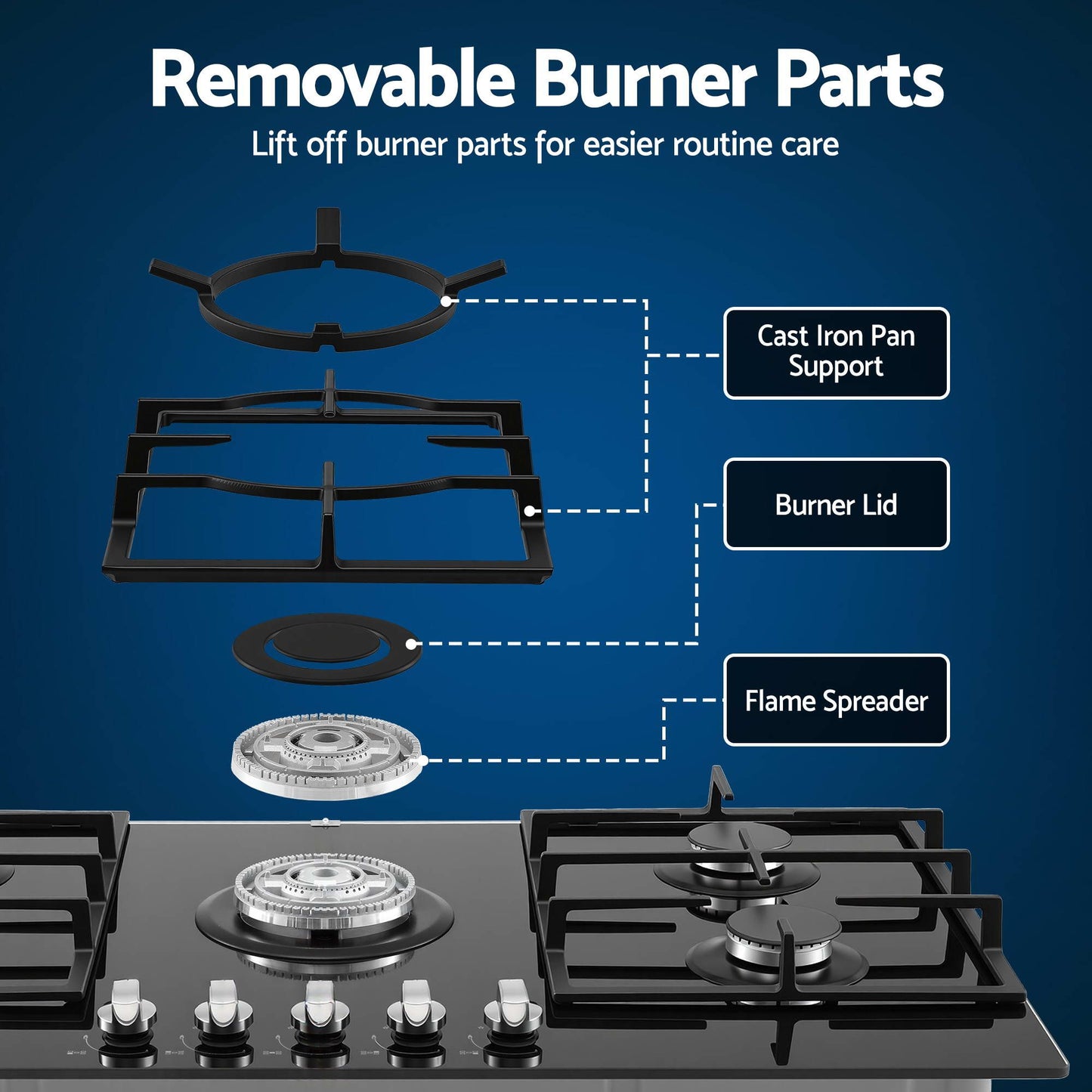 Devanti 90cm 5-Burner Gas Cooktop - Black