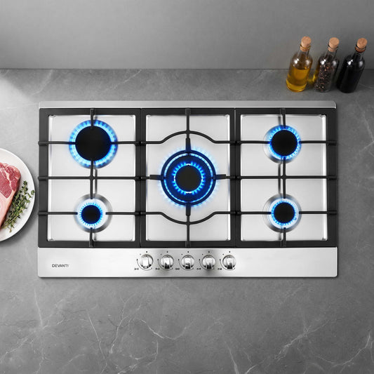 Devanti 90cm 5-Burner Gas Cooktop - Stainless Steel