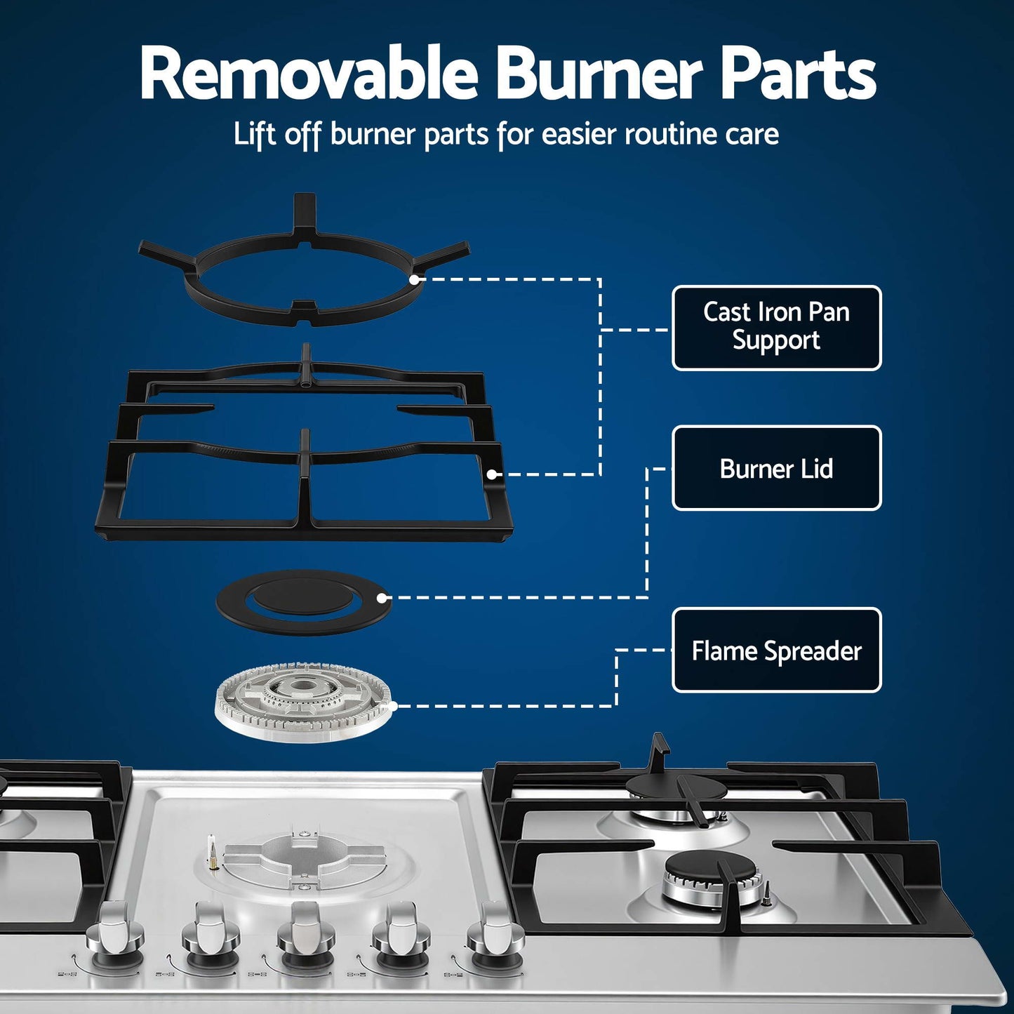 Devanti 90cm 5-Burner Gas Cooktop - Stainless Steel