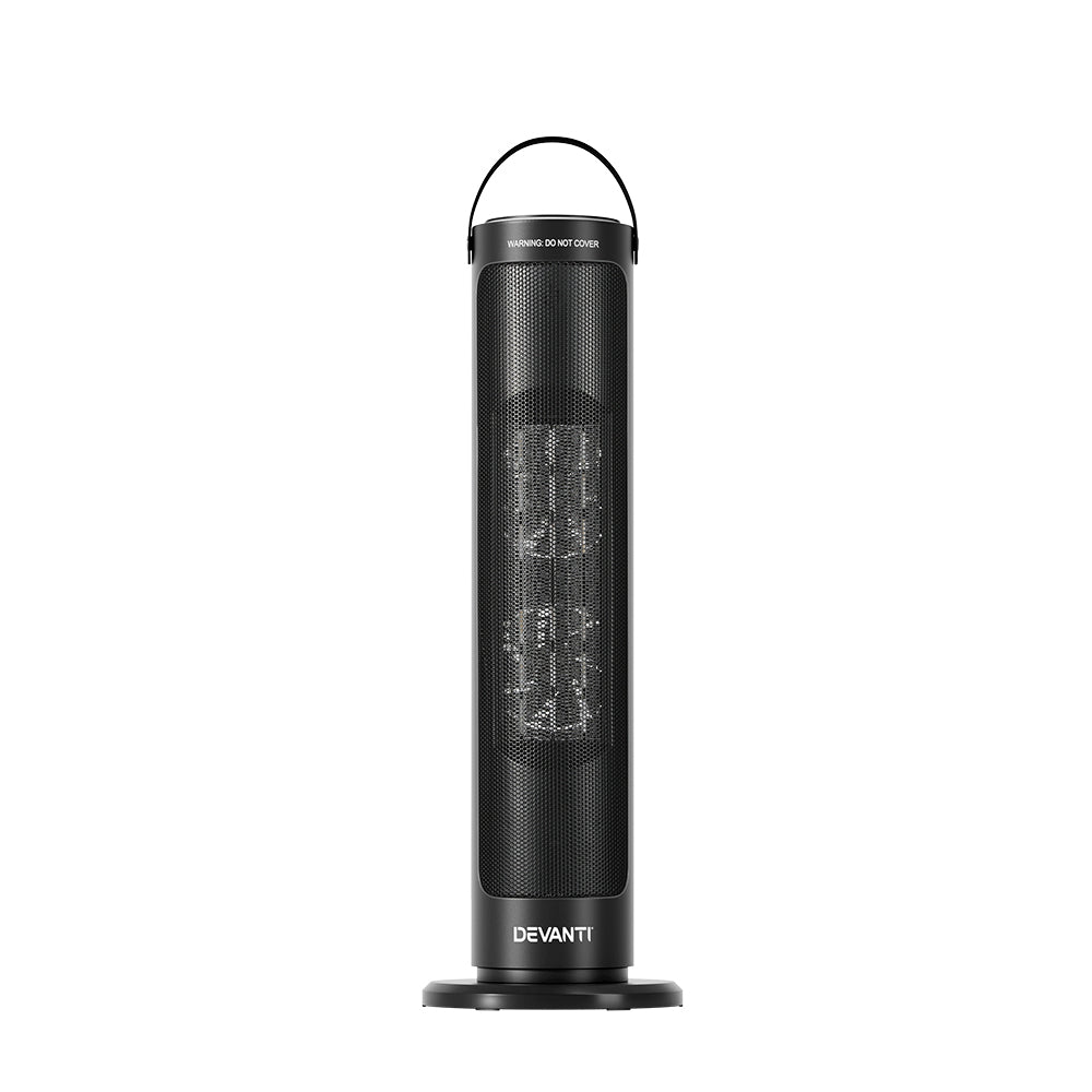 Devanti Ceramic Tower Heater 2000W - Rapid Heating, ECO Mode, Oscillating Space Heater for Ultimate Winter Comfort