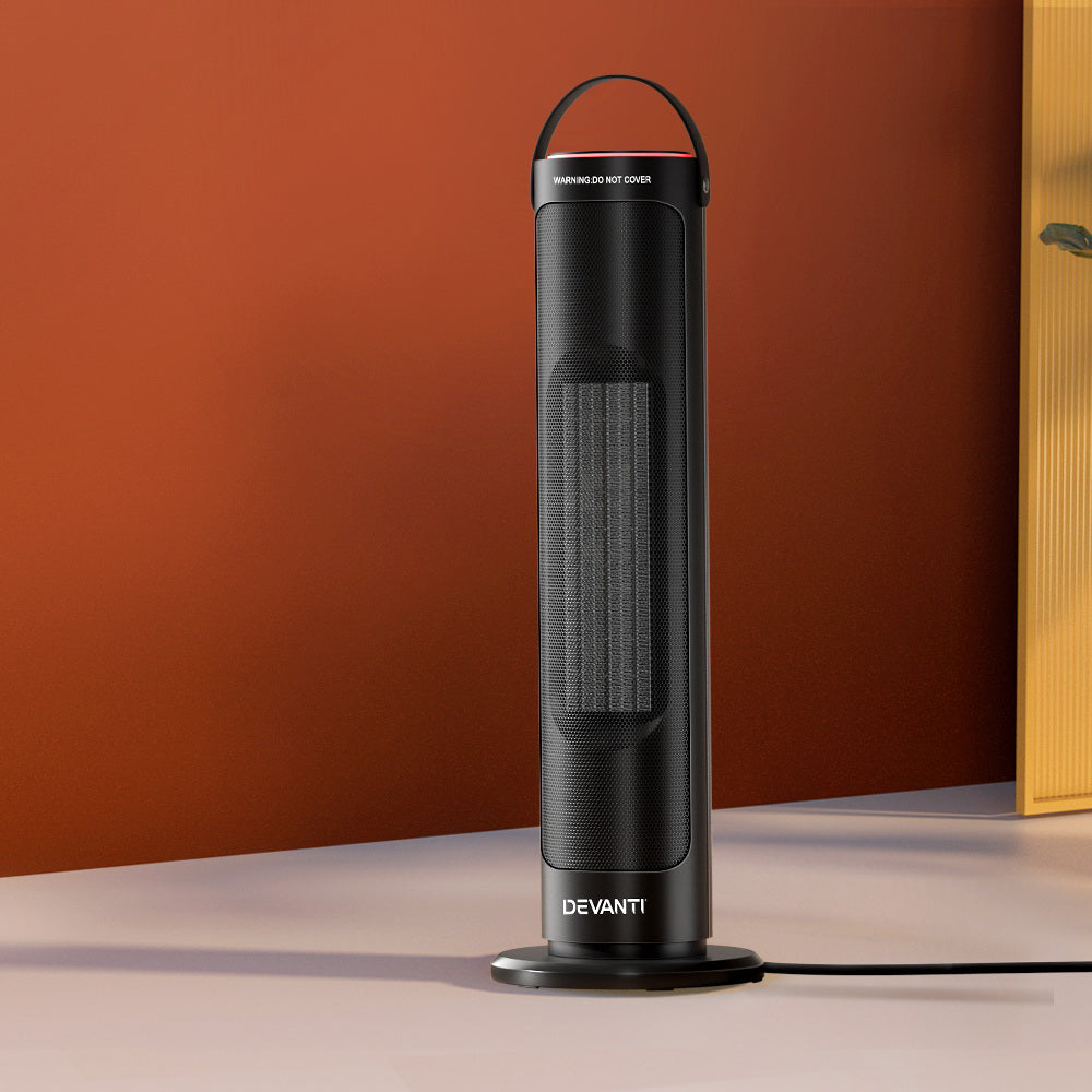 Devanti Ceramic Tower Heater 2000W - Rapid Heating, ECO Mode, Oscillating Space Heater for Ultimate Winter Comfort