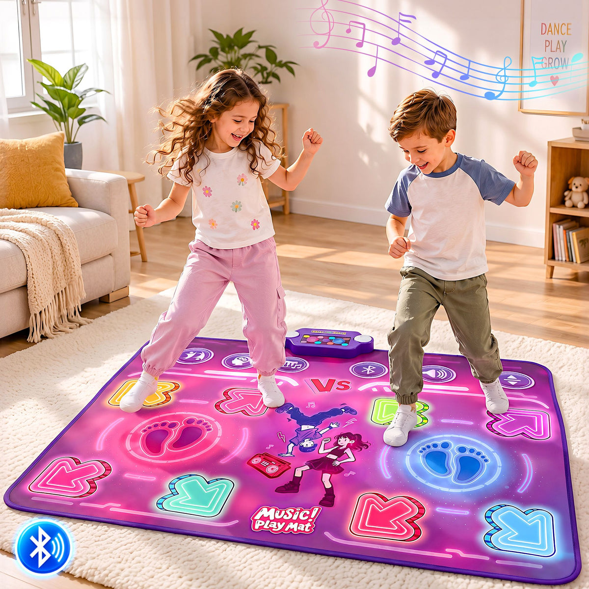 Keezi Double Player Dance Mat for Kid Rechargeable Electronic Dance Game Pad with Bluetooth, 4 Modes