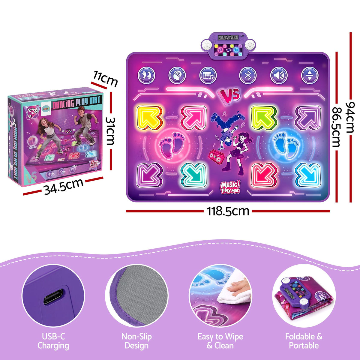 Keezi Double Player Dance Mat for Kid Rechargeable Electronic Dance Game Pad with Bluetooth, 4 Modes