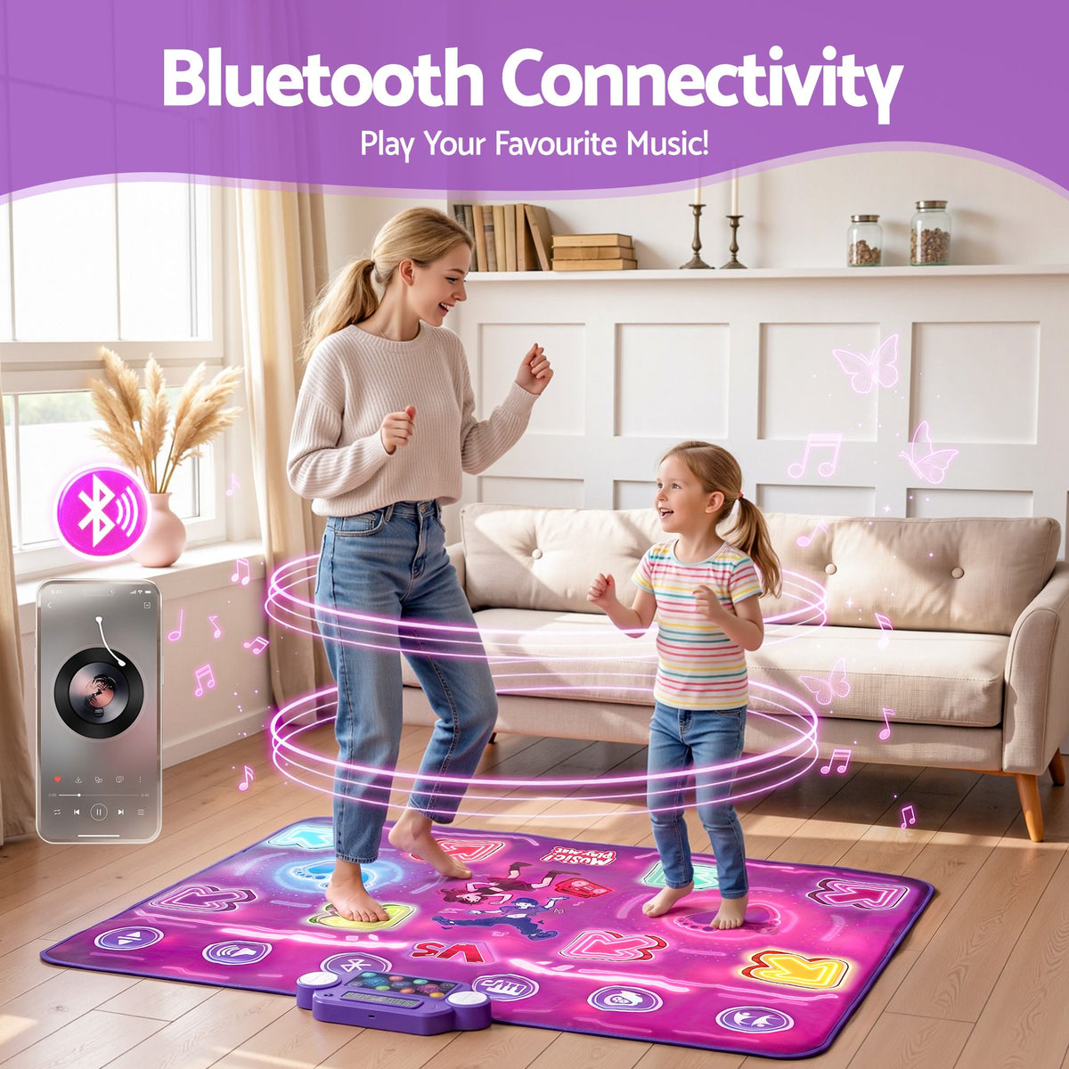 Keezi Double Player Dance Mat for Kid Rechargeable Electronic Dance Game Pad with Bluetooth, 4 Modes