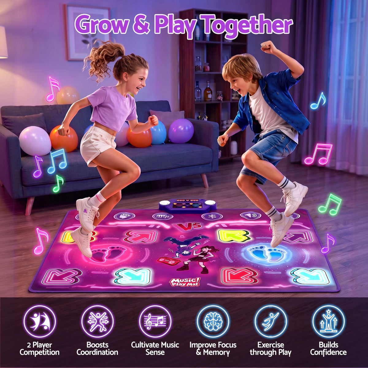 Keezi Double Player Dance Mat for Kid Rechargeable Electronic Dance Game Pad with Bluetooth, 4 Modes