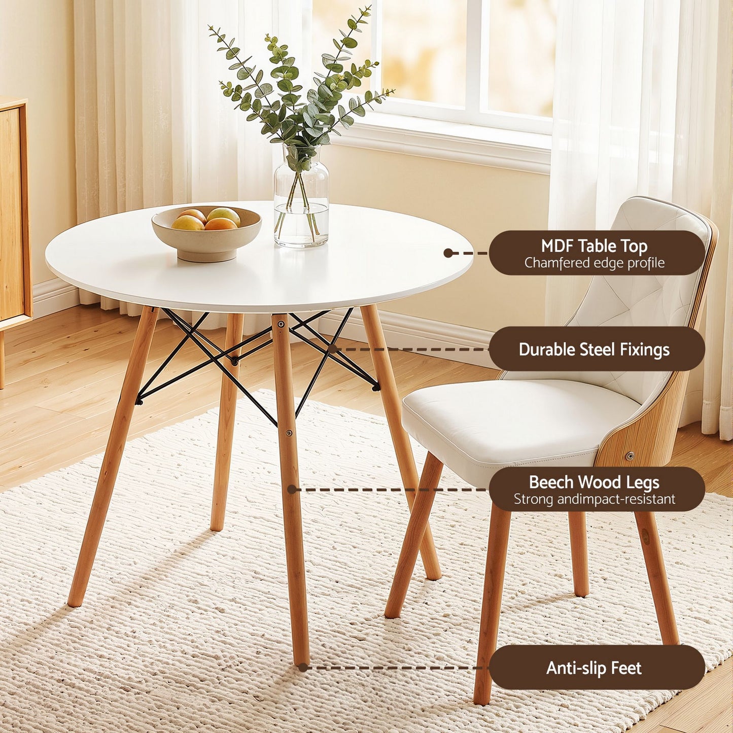 Artiss 3 Piece Round Dining Set - White