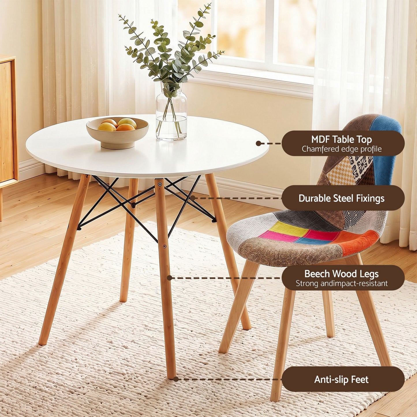 Artiss 3 Piece Round Dining Set - White