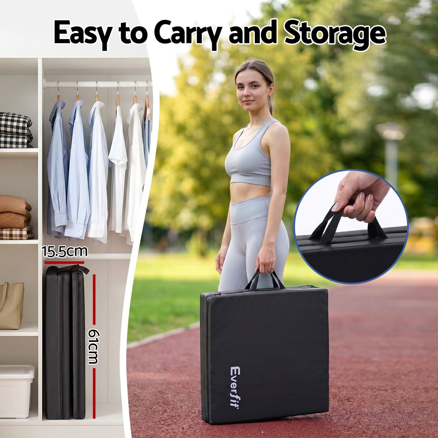 Everfit 180cm Folding Gymnastics Mat - Black