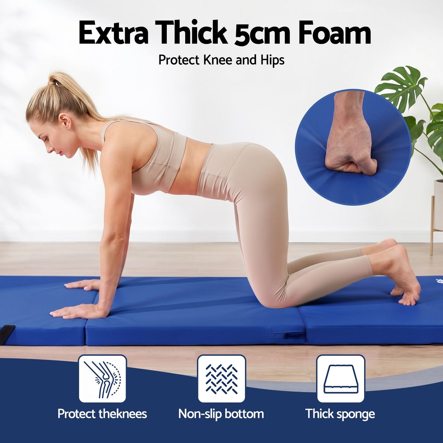 Everfit 180cm Folding Gymnastics Mat - Blue