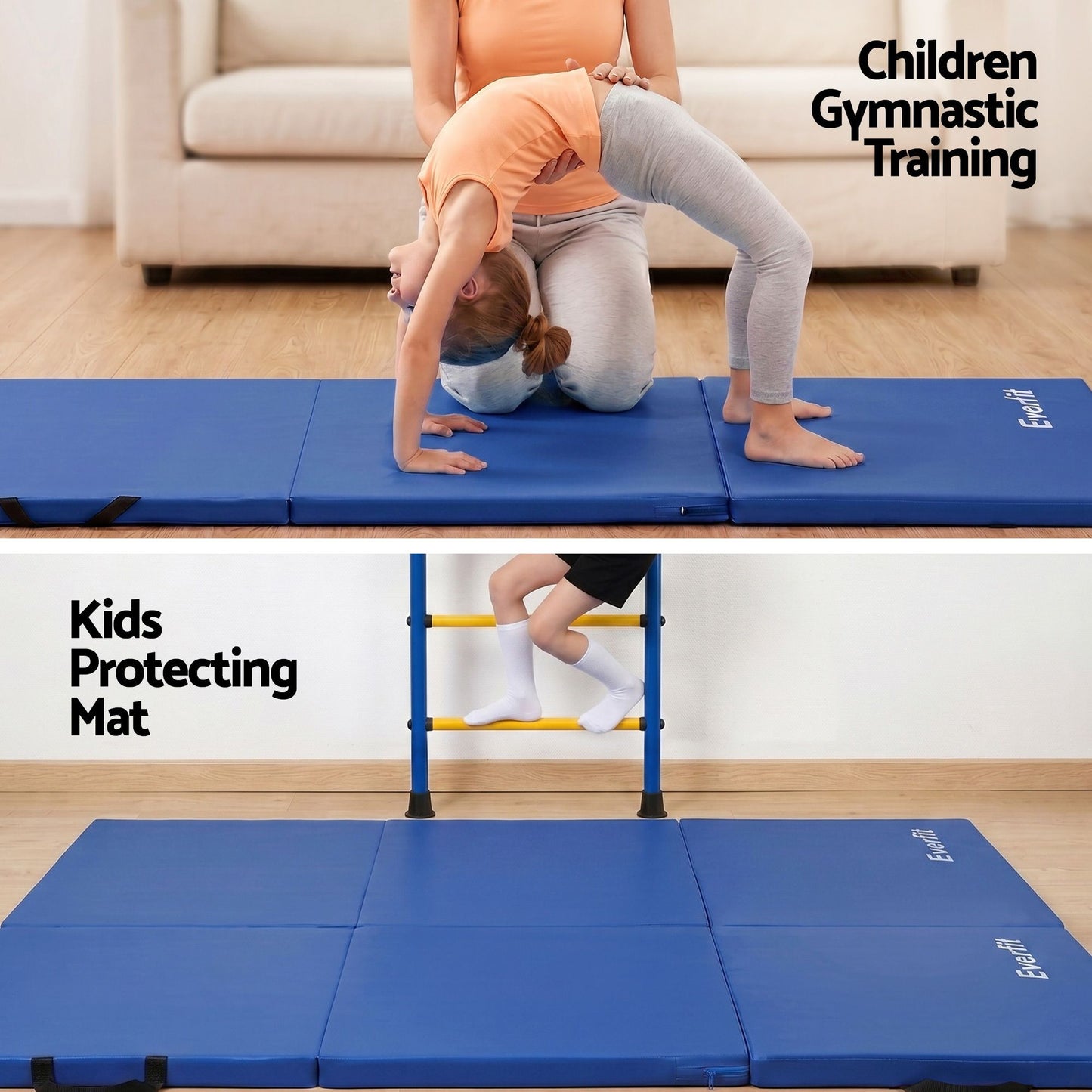 Everfit 180cm Folding Gymnastics Mat - Blue