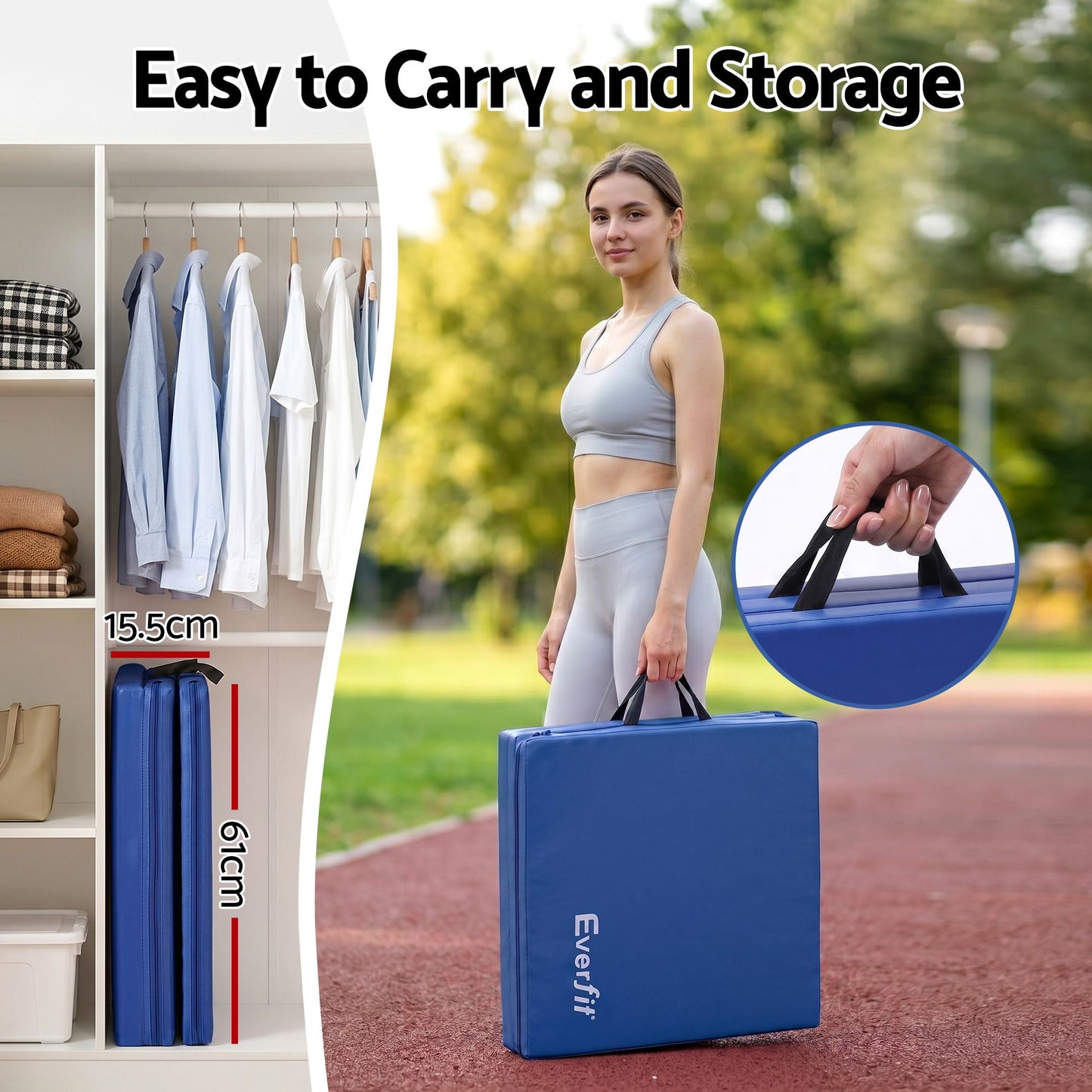 Everfit 180cm Folding Gymnastics Mat - Blue